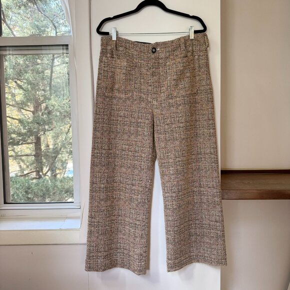 Anthropologie Maeve The Colette Cropped Wide Leg Pants Tweed Orange 34 - Picture 5 of 14